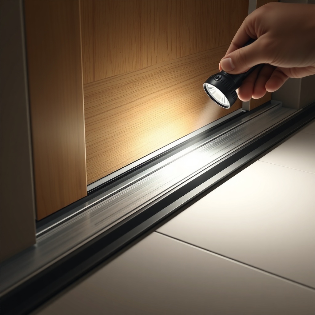 <clean photorealistic photo/illustration of a steel door threshold with rubber seal being