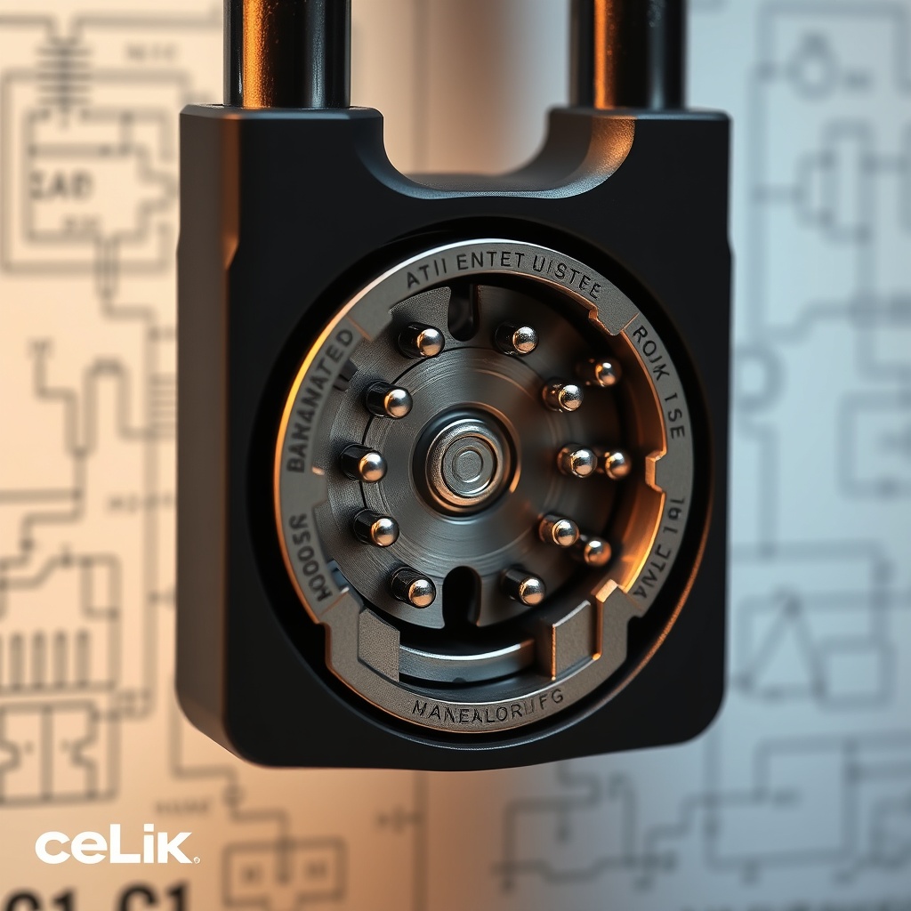 A photorealistic photo showing a cross-section of the Çelik Kapı X Pro lock mechanism